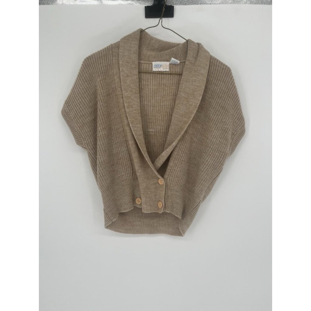 Vintage Astor‎ One Womens Tan Knit Sweat Vest Cardigan Medium